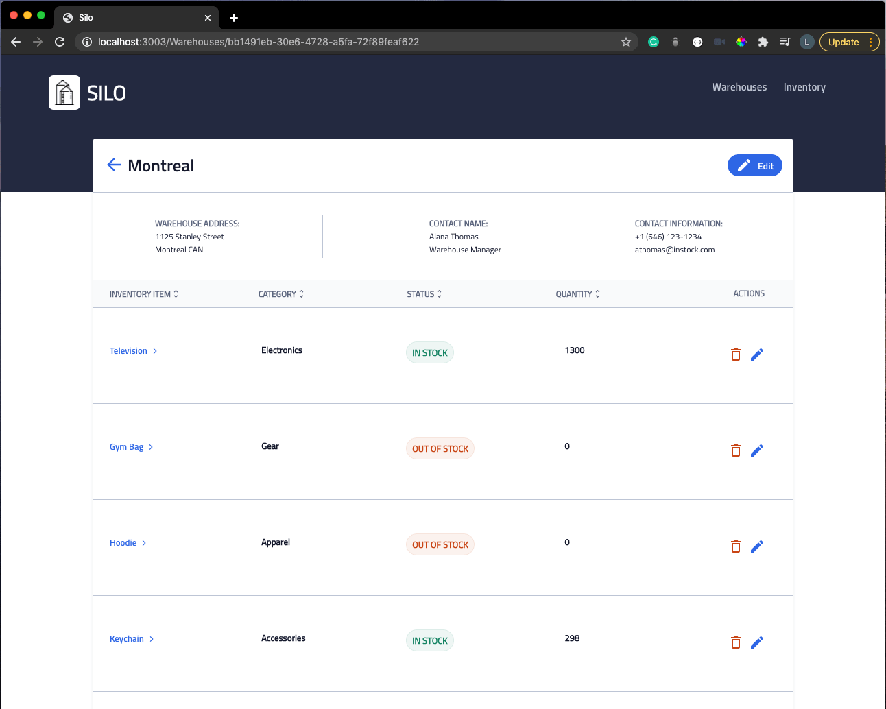 Screenshot of the Silo app