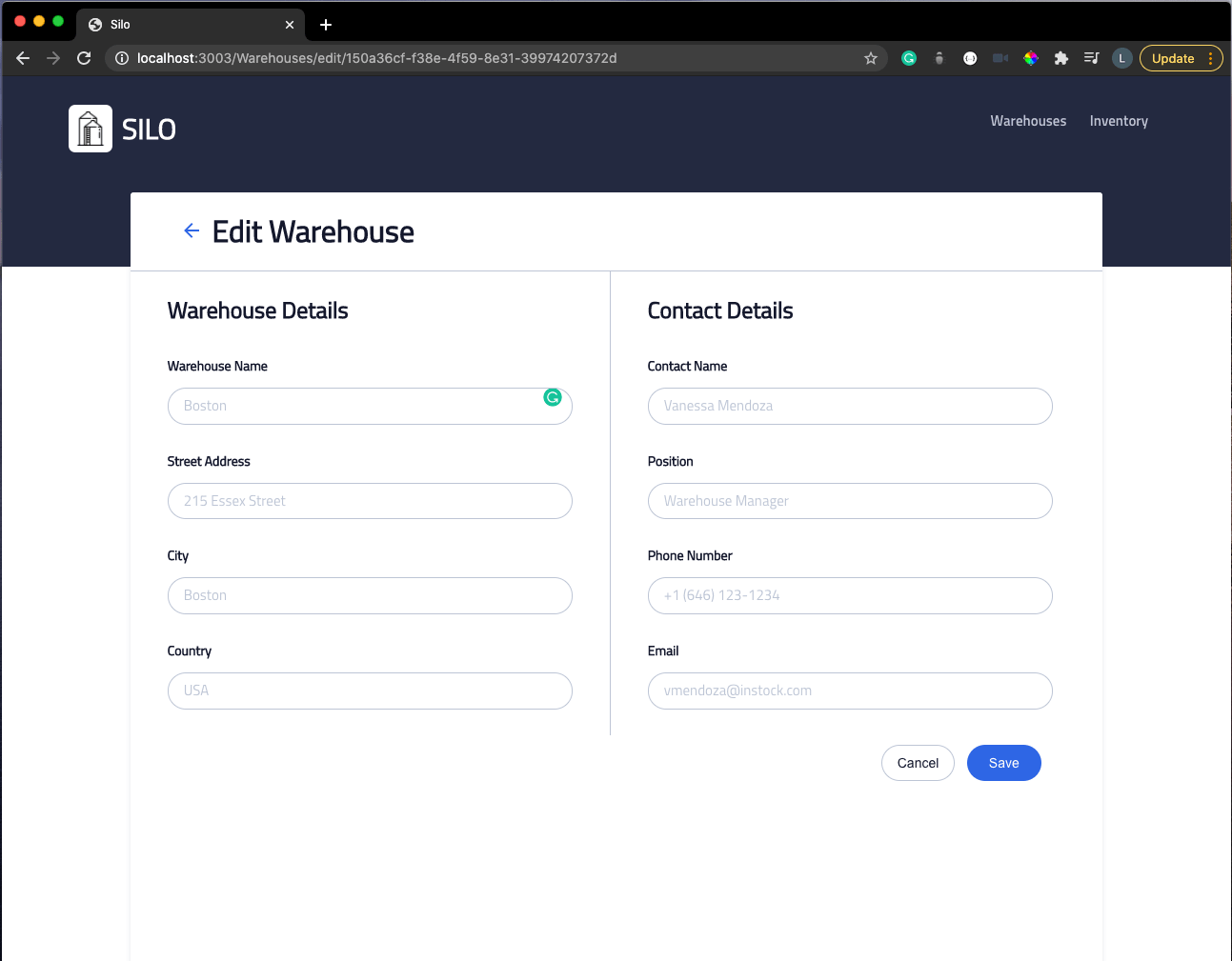 Screenshot of the Silo app