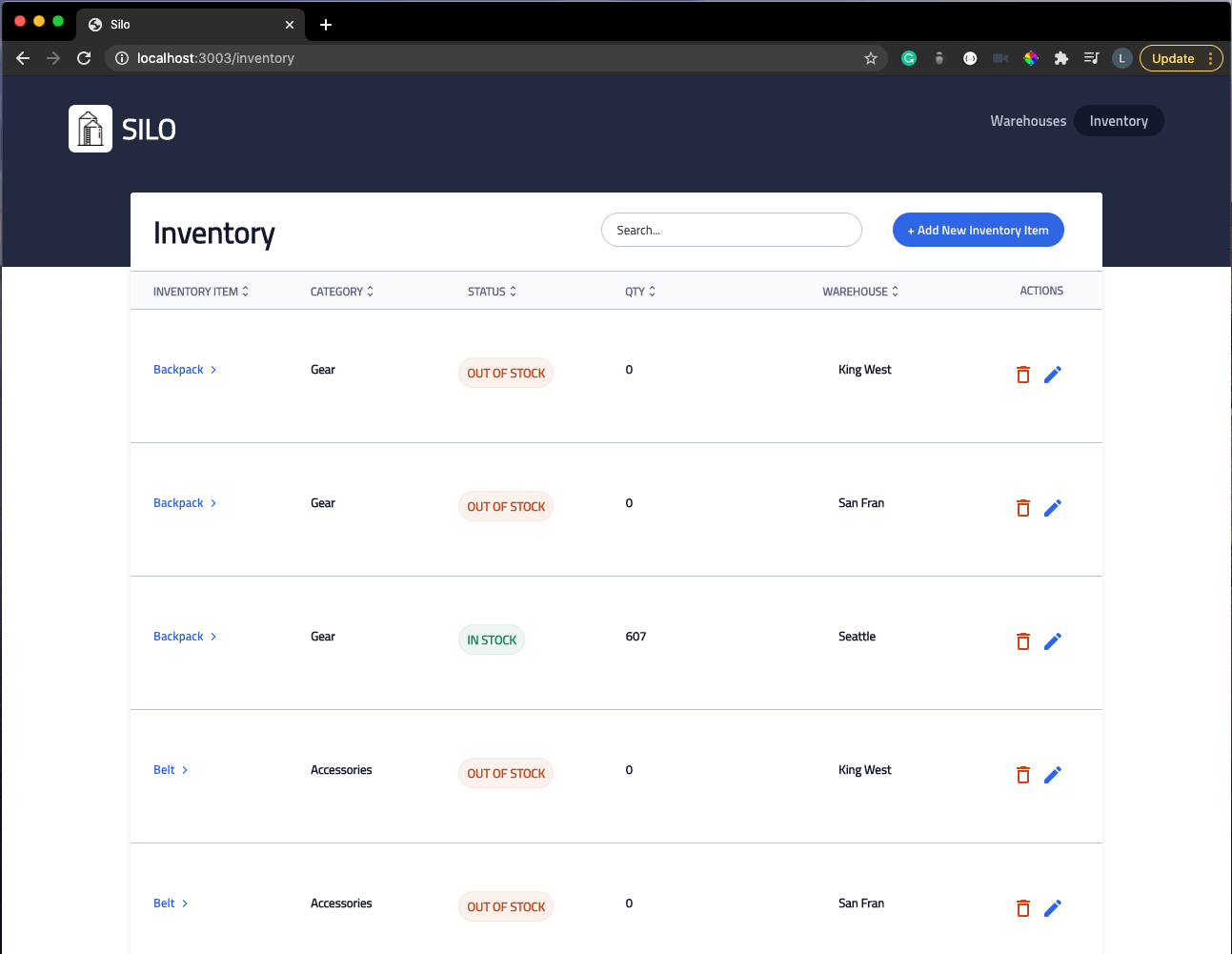 Screenshot of the Silo app