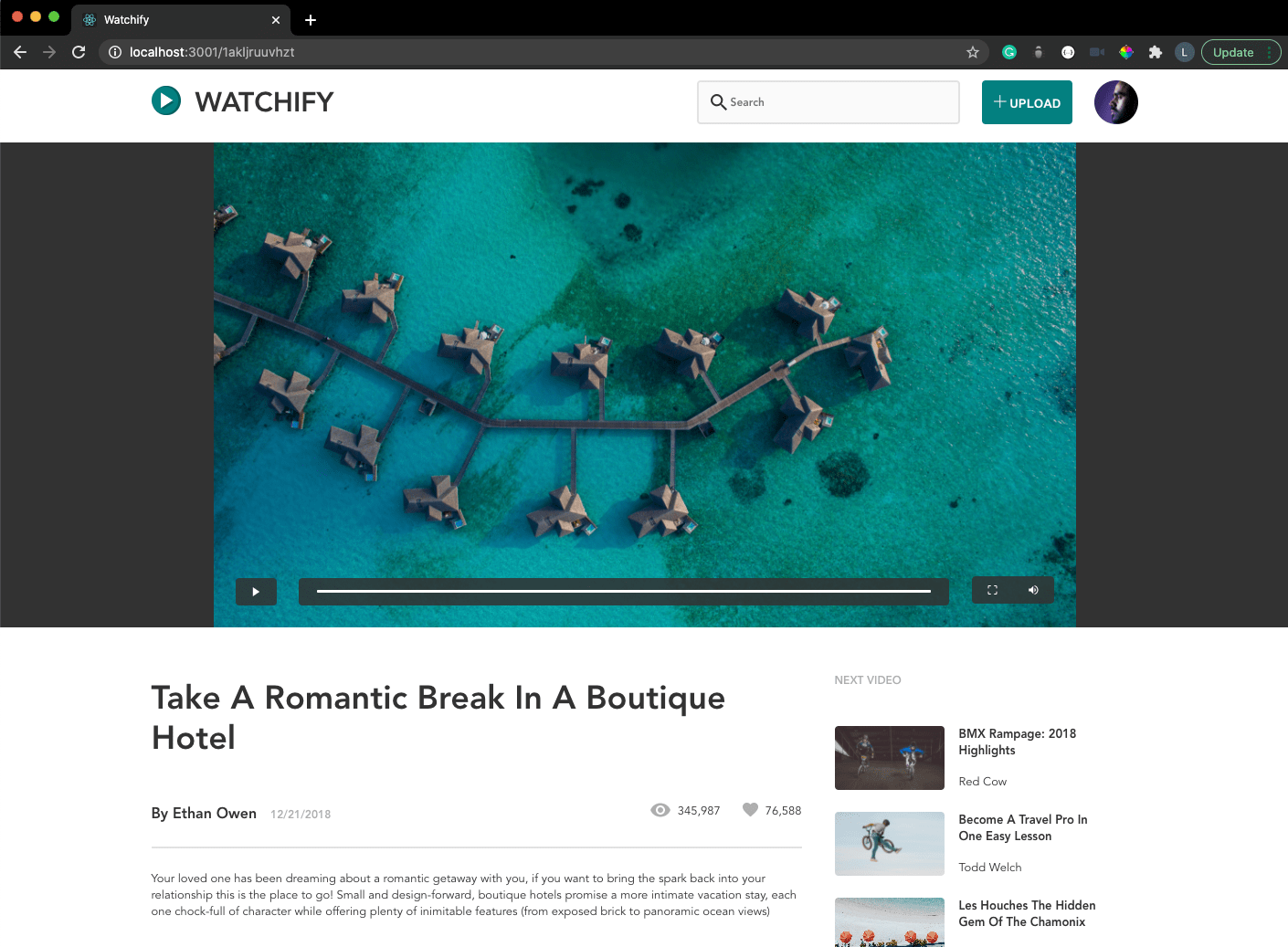 Screenshot of the Watchify app