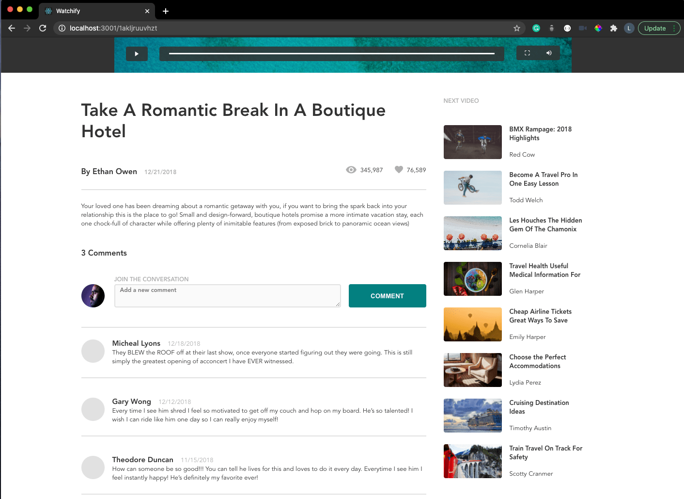 Screenshot of the Watchify app