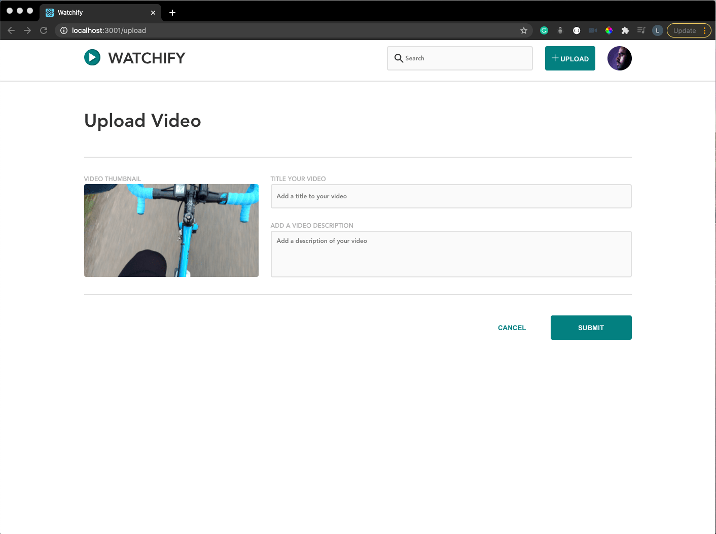 Screenshot of the Watchify app