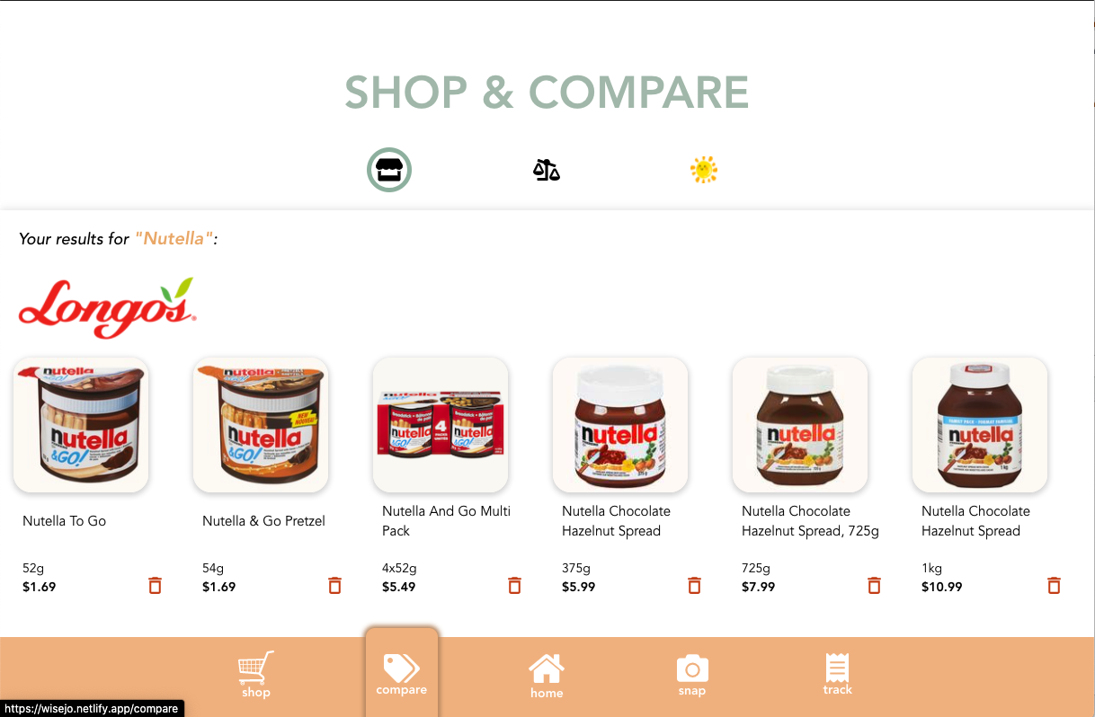 Screenshot of the WiseJo app
